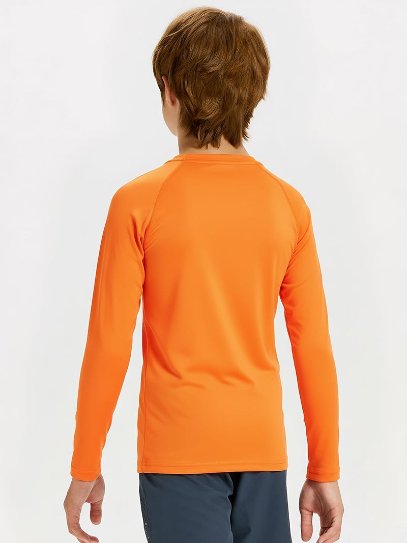 DEVOROPA Youth Boys Compression Shirt Long Sleeve Football Baseball Undershirt Quick Dry Sports Baselayer Orange L - Image 3